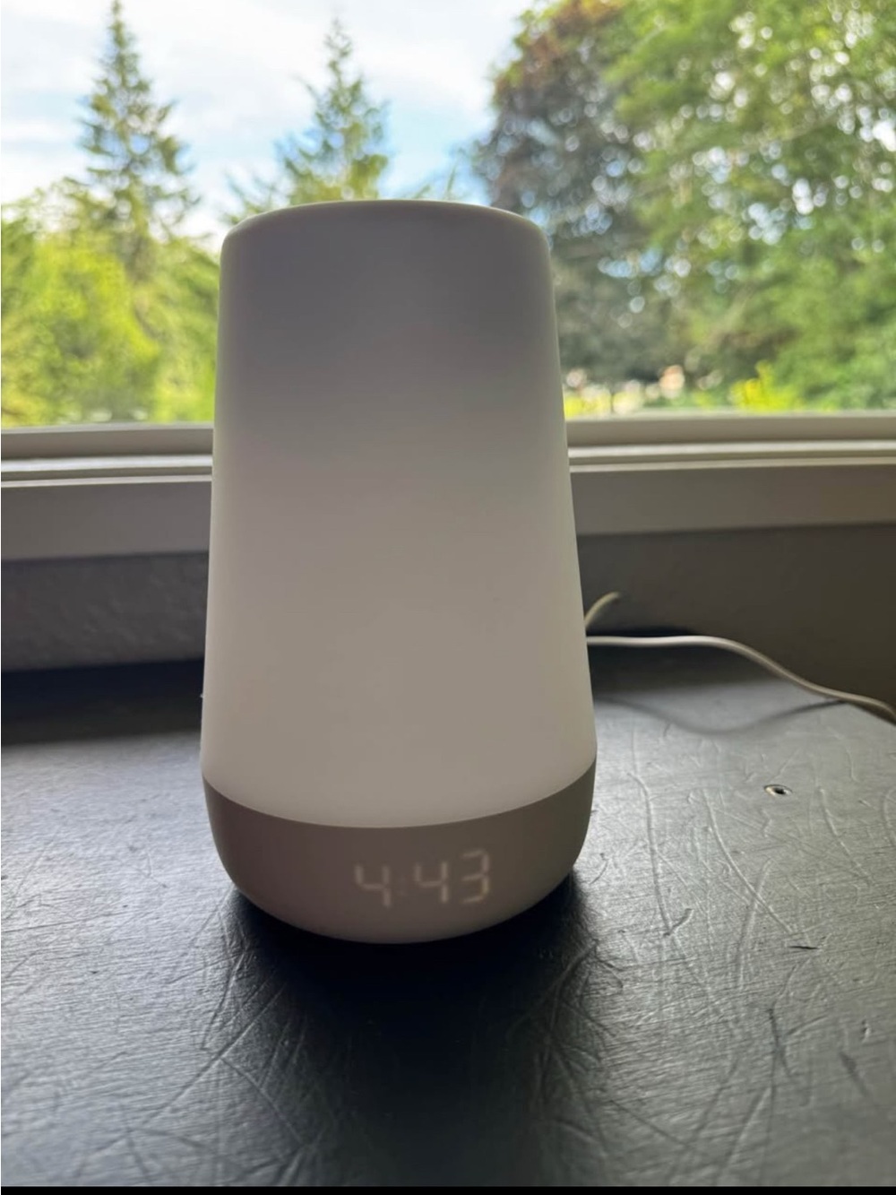 White Modern LED Table Lamp with Digital Clock Display